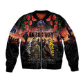 Australia and New Zealand ANZAC Day Sleeve Zip Bomber Jacket Kangaroo and Kiwi Bird Soldier - Forever in My Thoughts