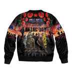 Australia and New Zealand ANZAC Day Sleeve Zip Bomber Jacket Kangaroo and Kiwi Bird Soldier - Forever in My Thoughts