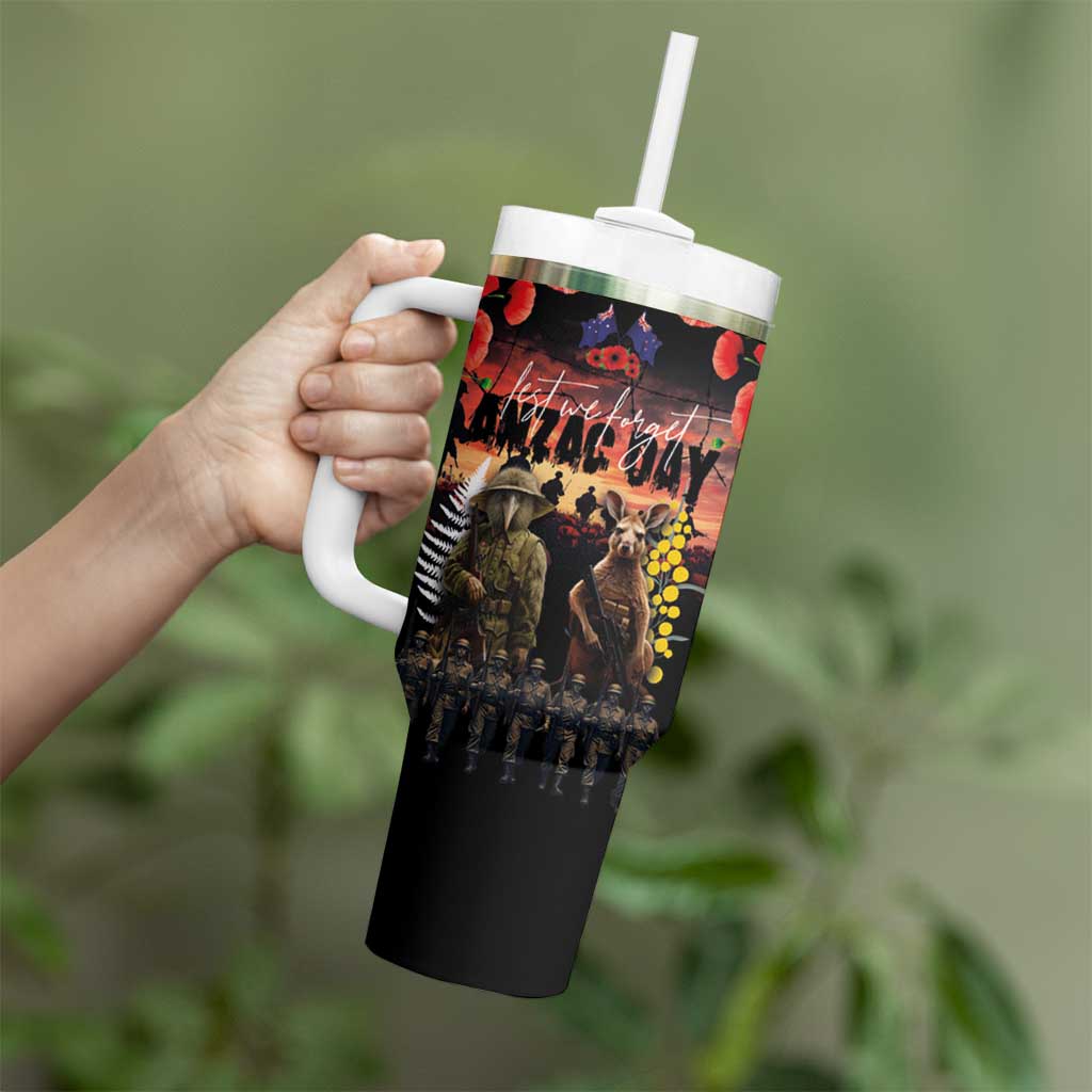 Australia and New Zealand ANZAC Day Tumbler With Handle Kangaroo and Kiwi Bird Soldier Forever in My Thoughts