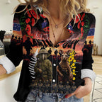 Australia and New Zealand ANZAC Day Women Casual Shirt Kangaroo and Kiwi Bird Soldier - Forever in My Thoughts