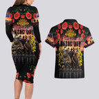 Australia ANZAC Day Couples Matching Long Sleeve Bodycon Dress and Hawaiian Shirt Kangaroo and Koala Soldier - Forever in My Thoughts