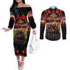 Australia ANZAC Day Couples Matching Off The Shoulder Long Sleeve Dress and Long Sleeve Button Shirt Kangaroo and Koala Soldier - Forever in My Thoughts