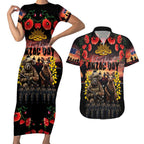 Australia ANZAC Day Couples Matching Short Sleeve Bodycon Dress and Hawaiian Shirt Kangaroo and Koala Soldier - Forever in My Thoughts