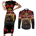 Australia ANZAC Day Couples Matching Short Sleeve Bodycon Dress and Long Sleeve Button Shirt Kangaroo and Koala Soldier - Forever in My Thoughts