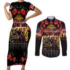 Australia ANZAC Day Couples Matching Short Sleeve Bodycon Dress and Long Sleeve Button Shirt Kangaroo and Koala Soldier - Forever in My Thoughts