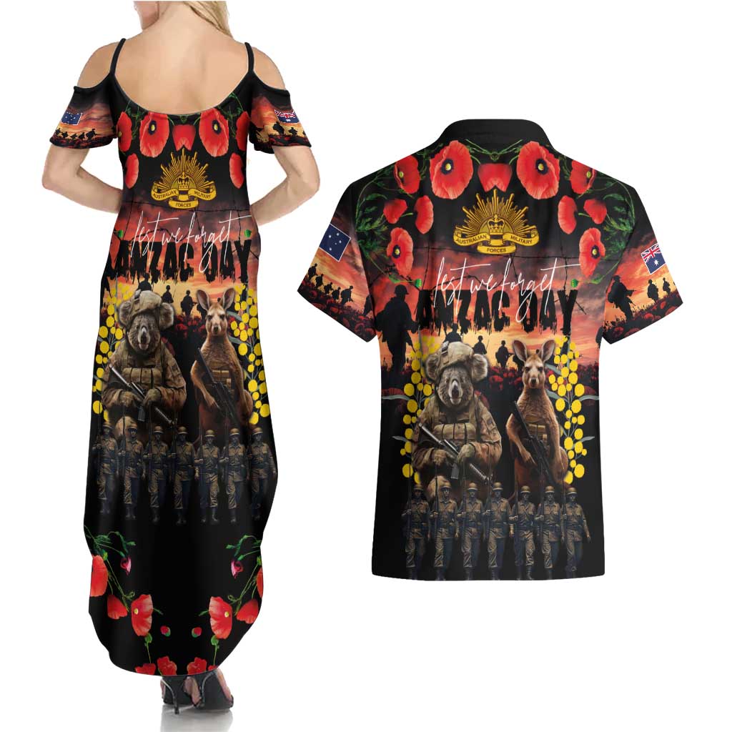 Australia ANZAC Day Couples Matching Summer Maxi Dress and Hawaiian Shirt Kangaroo and Koala Soldier - Forever in My Thoughts