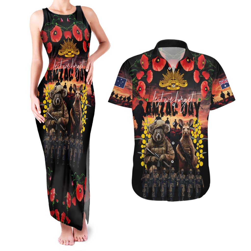 Australia ANZAC Day Couples Matching Tank Maxi Dress and Hawaiian Shirt Kangaroo and Koala Soldier - Forever in My Thoughts