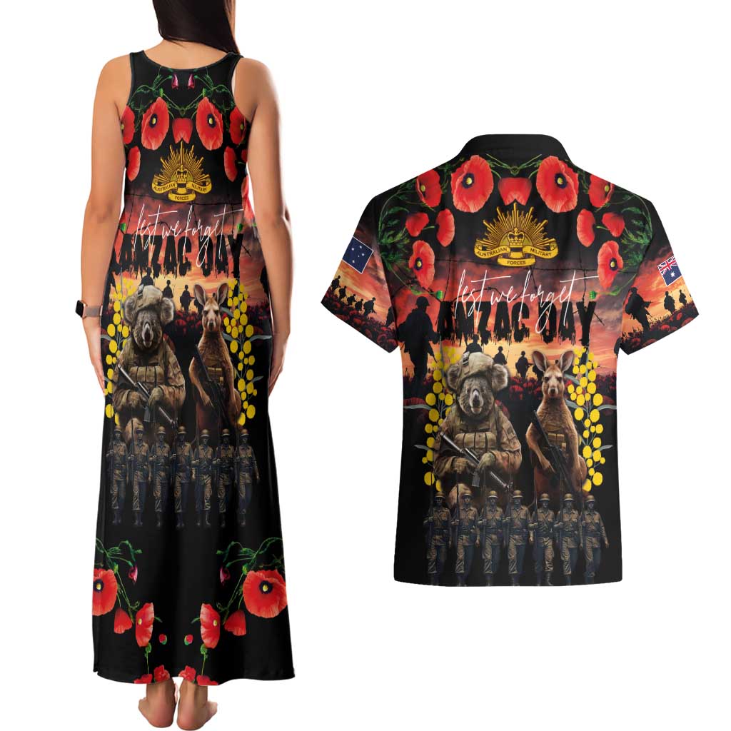 Australia ANZAC Day Couples Matching Tank Maxi Dress and Hawaiian Shirt Kangaroo and Koala Soldier - Forever in My Thoughts
