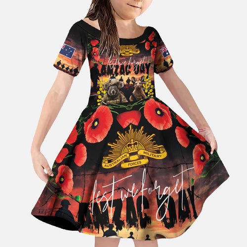 Australia ANZAC Day Family Matching Off The Shoulder Long Sleeve Dress and Hawaiian Shirt Kangaroo and Koala Soldier - Forever in My Thoughts
