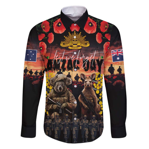 Australia ANZAC Day Family Matching Off The Shoulder Long Sleeve Dress and Hawaiian Shirt Kangaroo and Koala Soldier - Forever in My Thoughts