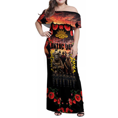 Australia ANZAC Day Family Matching Off Shoulder Maxi Dress and Hawaiian Shirt Kangaroo and Koala Soldier - Forever in My Thoughts