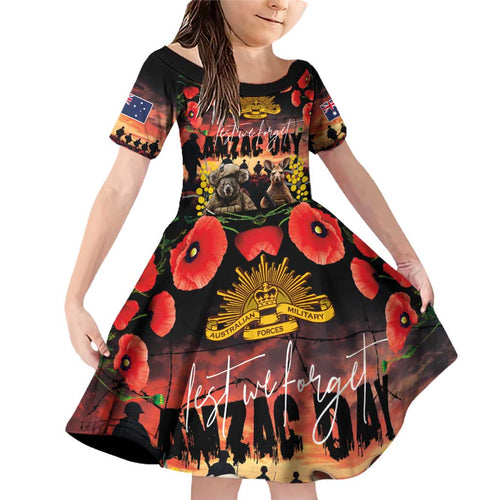 Australia ANZAC Day Family Matching Off Shoulder Short Dress and Hawaiian Shirt Kangaroo and Koala Soldier - Forever in My Thoughts