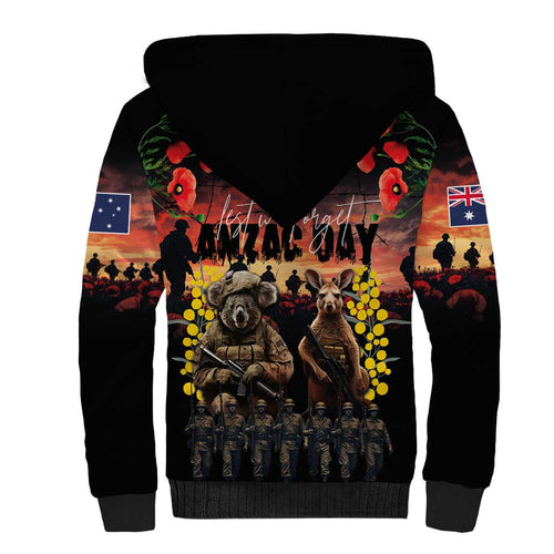 Australia ANZAC Day Sherpa Hoodie Kangaroo and Koala Soldier - Forever in My Thoughts