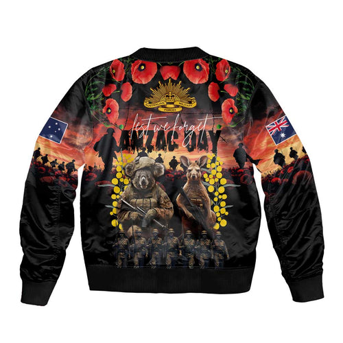 Australia ANZAC Day Sleeve Zip Bomber Jacket Kangaroo and Koala Soldier - Forever in My Thoughts