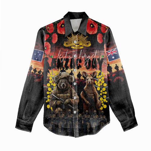 Australia ANZAC Day Women Casual Shirt Kangaroo and Koala Soldier - Forever in My Thoughts