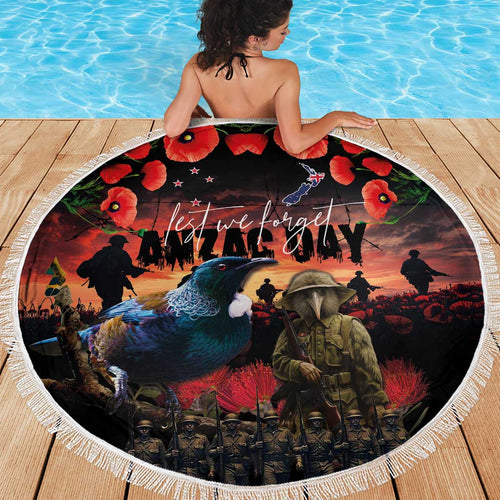 New Zealand ANZAC Day Beach Blanket Tui Bird and Kiwi Bird Soldier - Forever in My Thoughts