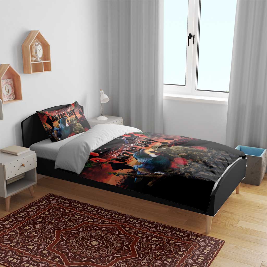 New Zealand ANZAC Day Bedding Set Tui Bird and Kiwi Bird Soldier - Forever in My Thoughts