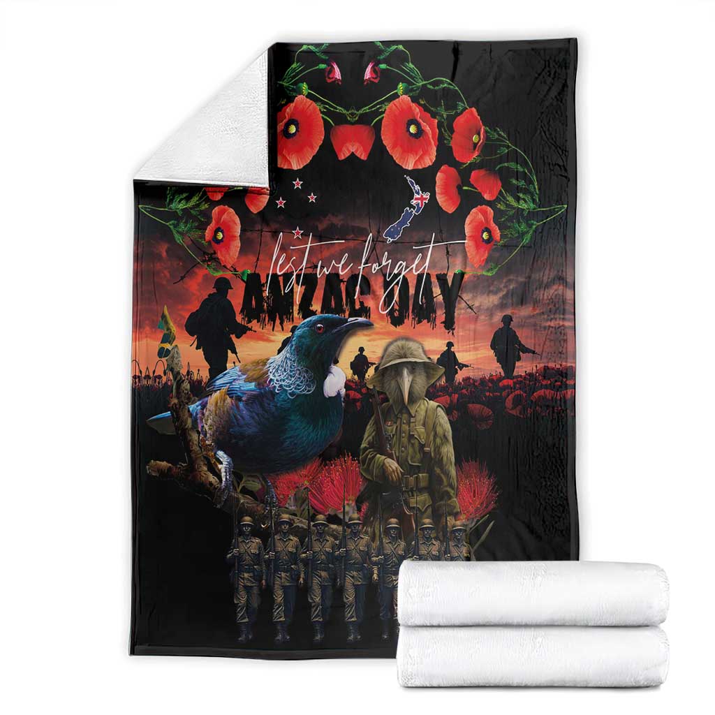 New Zealand ANZAC Day Blanket Tui Bird and Kiwi Bird Soldier - Forever in My Thoughts