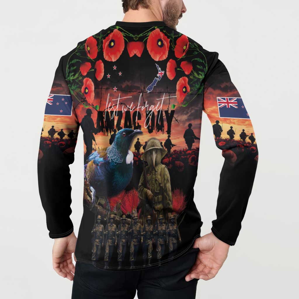 New Zealand ANZAC Day Button Sweatshirt Tui Bird and Kiwi Bird Soldier - Forever in My Thoughts