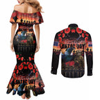 New Zealand ANZAC Day Couples Matching Mermaid Dress and Long Sleeve Button Shirt Tui Bird and Kiwi Bird Soldier - Forever in My Thoughts