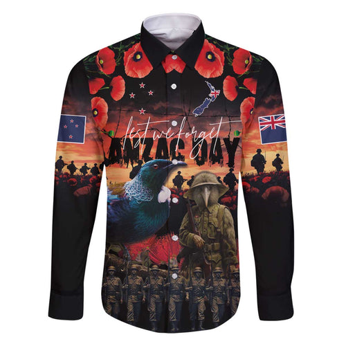 New Zealand ANZAC Day Family Matching Off The Shoulder Long Sleeve Dress and Hawaiian Shirt Tui Bird and Kiwi Bird Soldier - Forever in My Thoughts