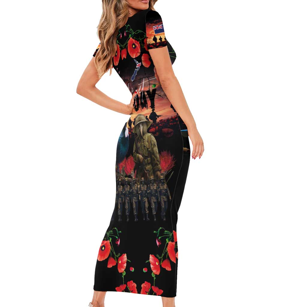 New Zealand ANZAC Day Family Matching Short Sleeve Bodycon Dress and Hawaiian Shirt Tui Bird and Kiwi Bird Soldier - Forever in My Thoughts