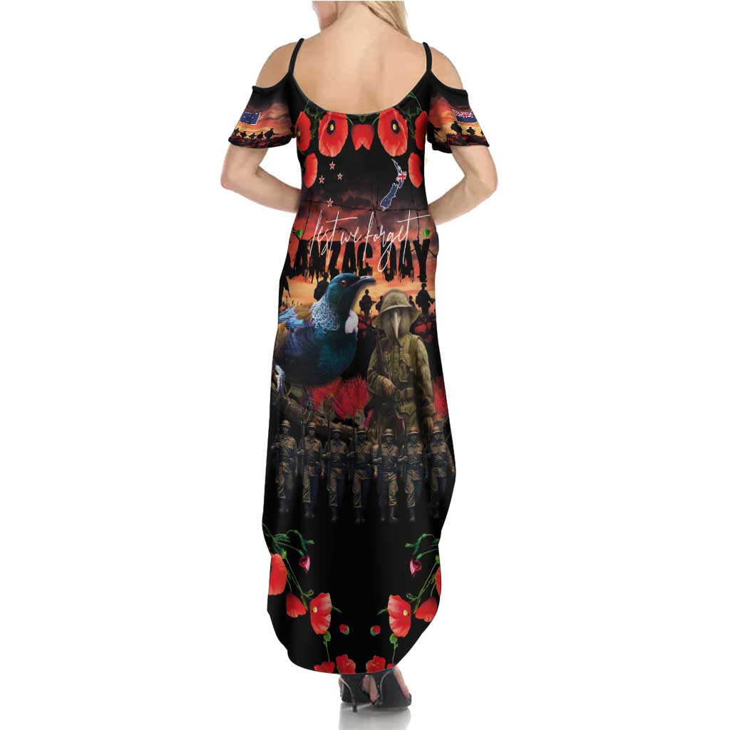 New Zealand ANZAC Day Family Matching Summer Maxi Dress and Hawaiian Shirt Tui Bird and Kiwi Bird Soldier - Forever in My Thoughts