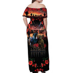 New Zealand ANZAC Day Off Shoulder Maxi Dress Tui Bird and Kiwi Bird Soldier - Forever in My Thoughts