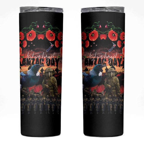 New Zealand ANZAC Day Skinny Tumbler Tui Bird and Kiwi Bird Soldier Forever in My Thoughts