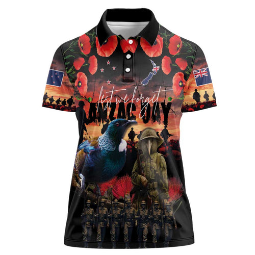 New Zealand ANZAC Day Women Polo Shirt Tui Bird and Kiwi Bird Soldier - Forever in My Thoughts