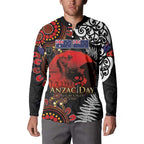 Australia and New Zealand ANZAC Day Button Sweatshirt Aboriginal and Maori Art Pattern - Gallipoli Lest We Forget