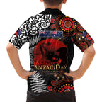 Australia and New Zealand ANZAC Day Family Matching Off The Shoulder Long Sleeve Dress and Hawaiian Shirt Aboriginal and Maori Art Pattern - Gallipoli Lest We Forget
