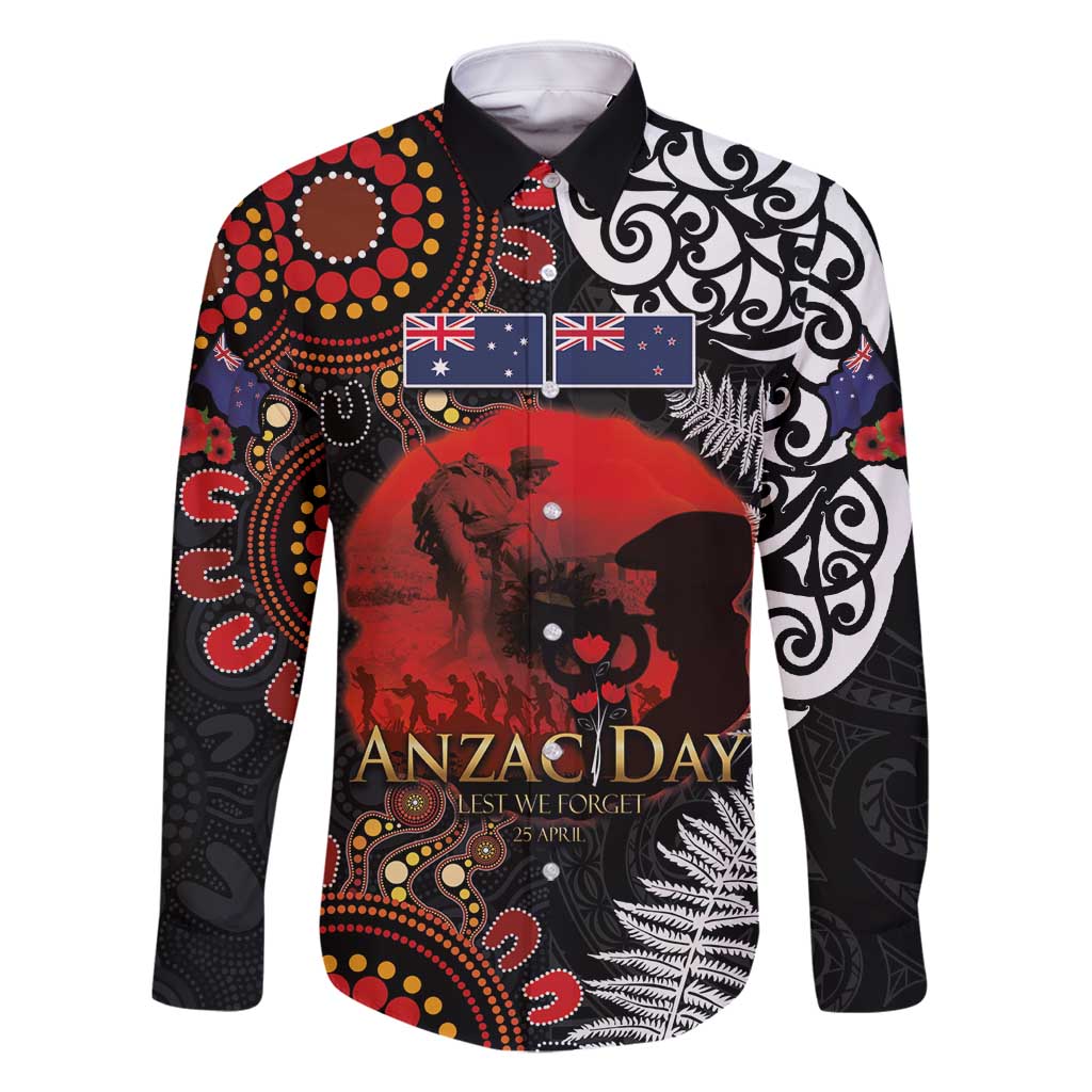 Australia and New Zealand ANZAC Day Family Matching Off Shoulder Maxi Dress and Hawaiian Shirt Aboriginal and Maori Art Pattern - Gallipoli Lest We Forget