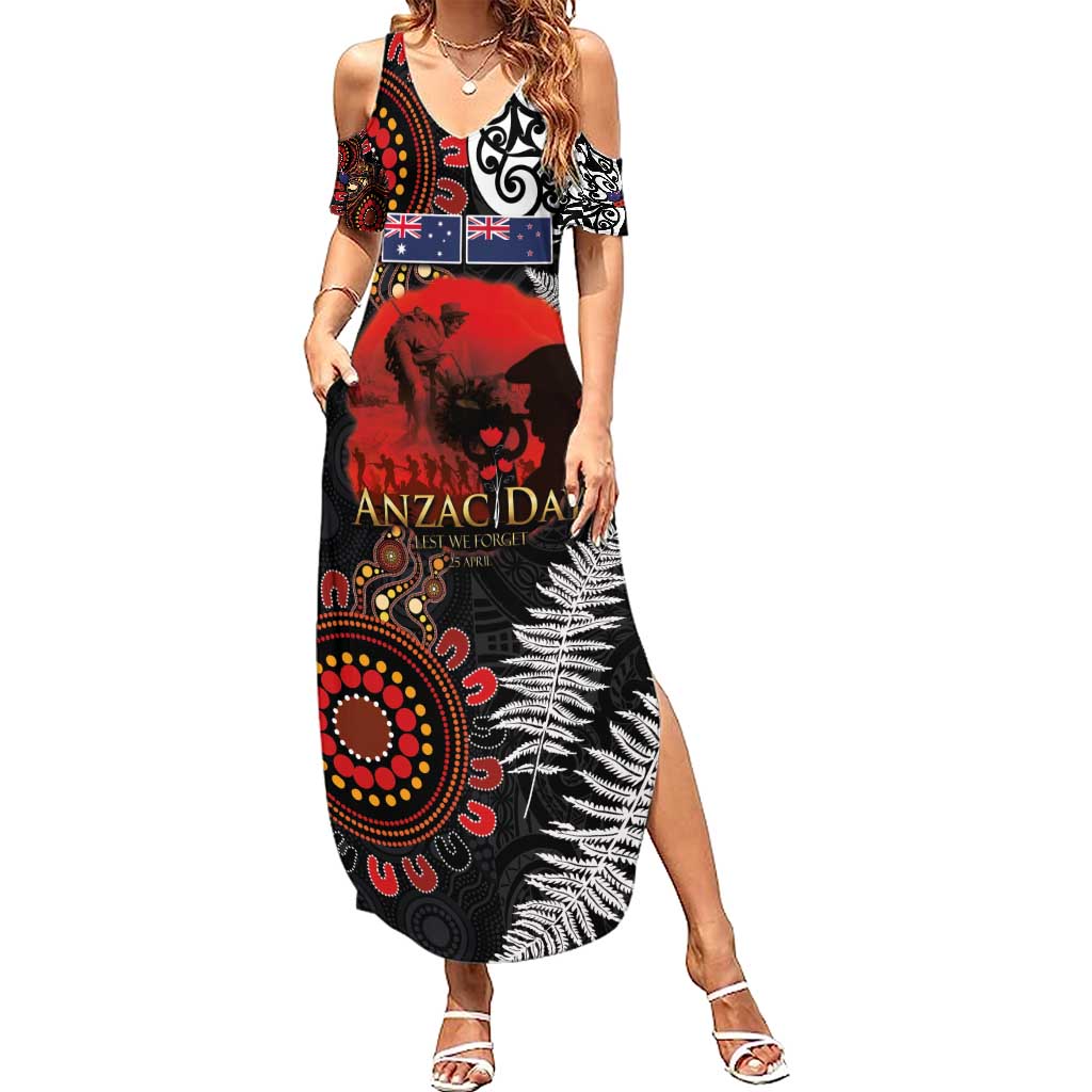 Australia and New Zealand ANZAC Day Family Matching Summer Maxi Dress and Hawaiian Shirt Aboriginal and Maori Art Pattern - Gallipoli Lest We Forget