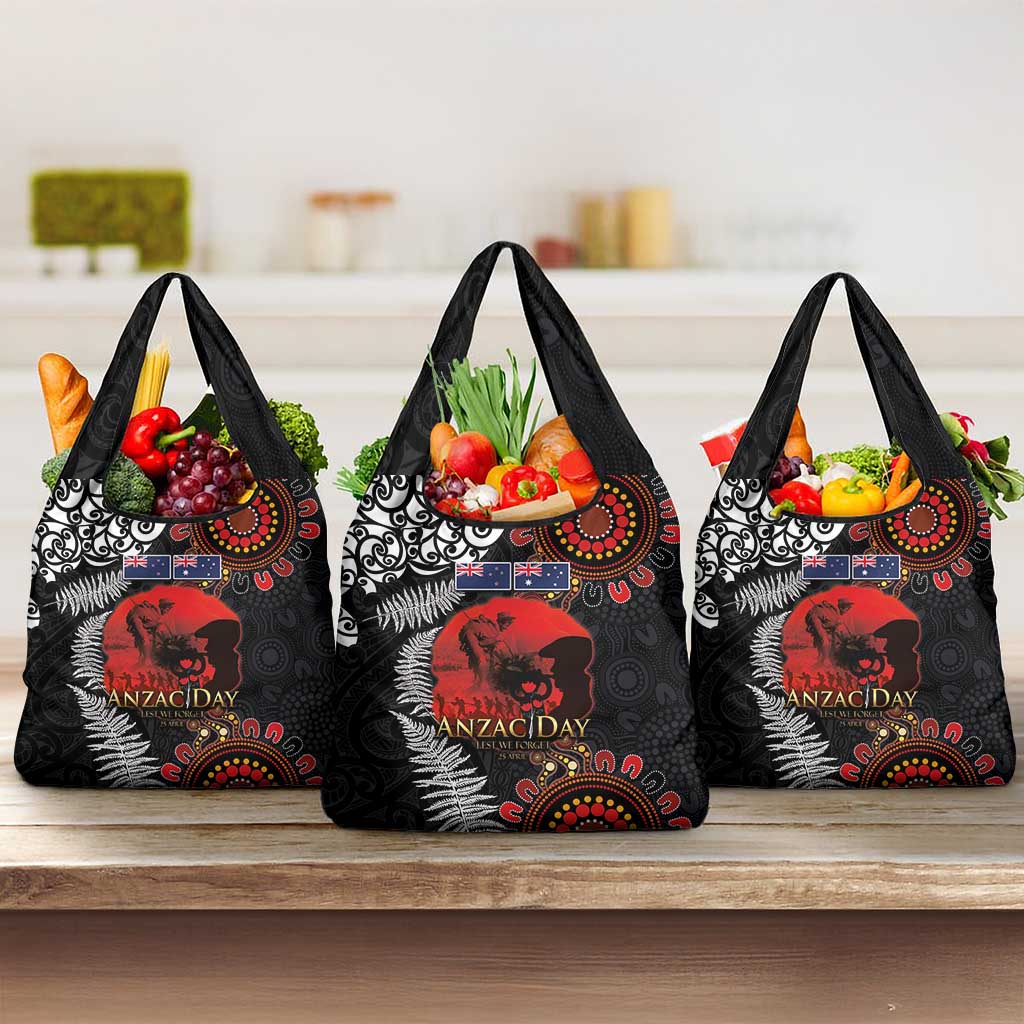 Australia and New Zealand ANZAC Day Grocery Bag Aboriginal and Maori Art Pattern - Gallipoli Lest We Forget