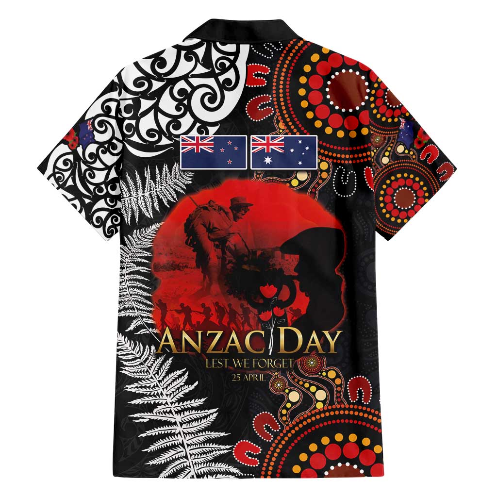 Australia and New Zealand ANZAC Day Hawaiian Shirt Aboriginal and Maori Art Pattern - Gallipoli Lest We Forget