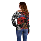 Australia and New Zealand ANZAC Day Off Shoulder Sweater Aboriginal and Maori Art Pattern - Gallipoli Lest We Forget