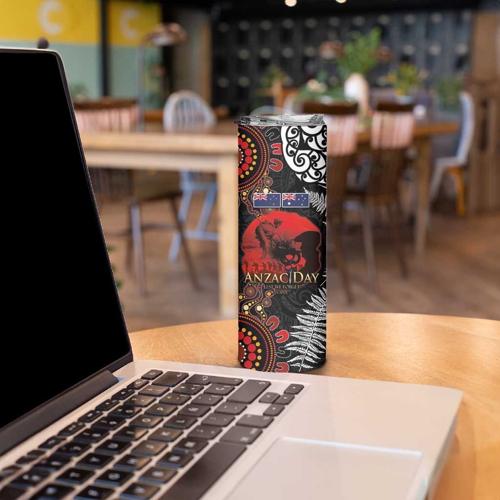 Australia and New Zealand ANZAC Day Skinny Tumbler Aboriginal and Maori Art Pattern Gallipoli Lest We Forget