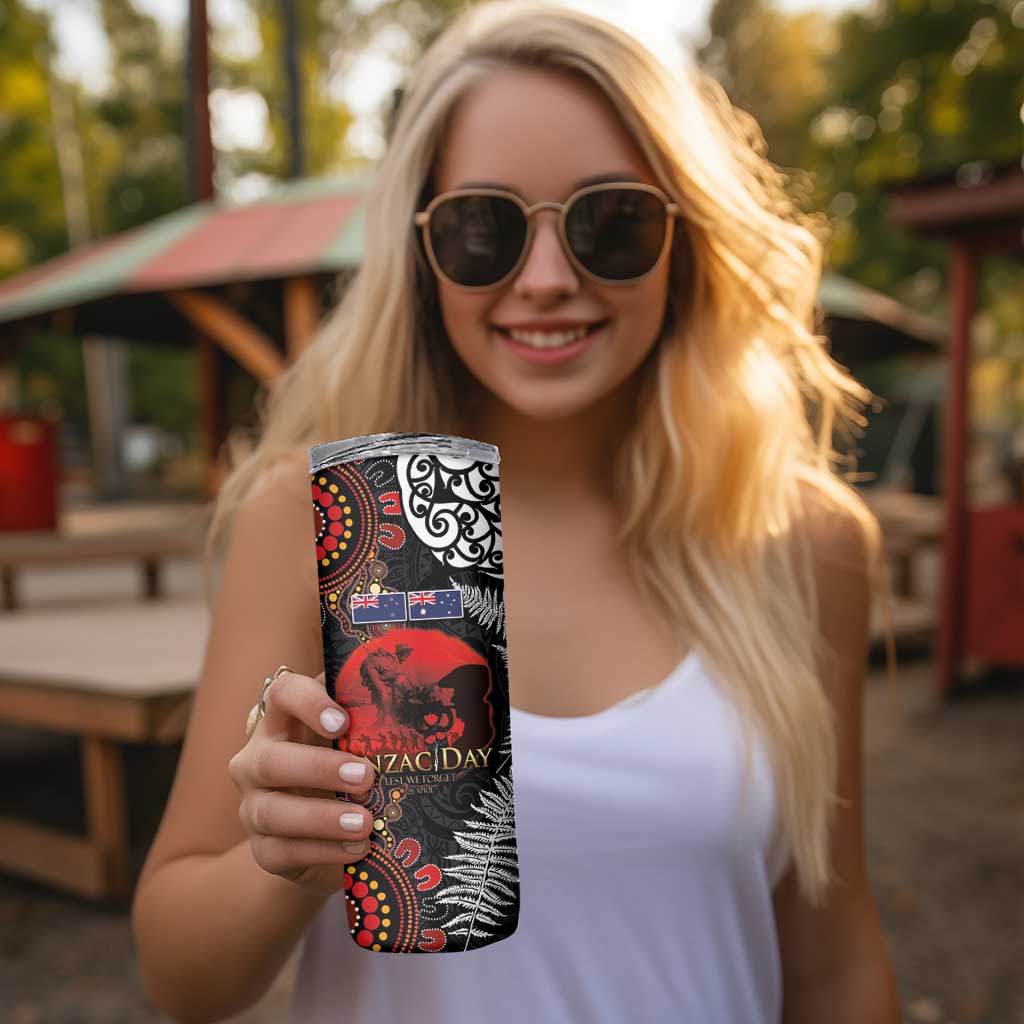 Australia and New Zealand ANZAC Day Skinny Tumbler Aboriginal and Maori Art Pattern Gallipoli Lest We Forget