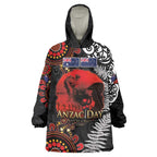 Australia and New Zealand ANZAC Day Wearable Blanket Hoodie Aboriginal and Maori Art Pattern - Gallipoli Lest We Forget