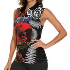 Australia and New Zealand ANZAC Day Women Sleeveless Polo Shirt Aboriginal and Maori Art Pattern - Gallipoli Lest We Forget