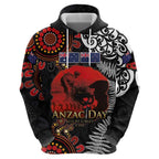 Australia and New Zealand ANZAC Day Zip Hoodie Aboriginal and Maori Art Pattern - Gallipoli Lest We Forget