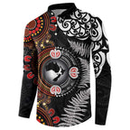 Australia and New Zealand Together Button Sweatshirt Aboriginal and Maori Art Tattoo