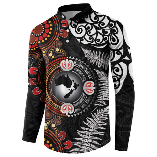 Australia and New Zealand Together Button Sweatshirt Aboriginal and Maori Art Tattoo