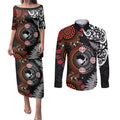 Australia and New Zealand Together Couples Matching Puletasi and Long Sleeve Button Shirt Aboriginal and Maori Art Tattoo