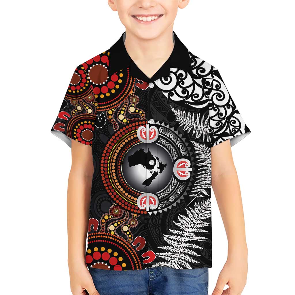 Australia and New Zealand Together Kid Hawaiian Shirt Aboriginal and Maori Art Tattoo