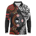 Australia and New Zealand Together Long Sleeve Polo Shirt Aboriginal and Maori Art Tattoo