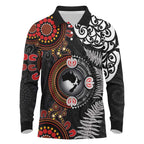 Australia and New Zealand Together Long Sleeve Polo Shirt Aboriginal and Maori Art Tattoo