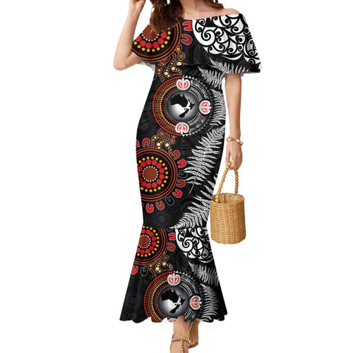 Australia and New Zealand Together Mermaid Dress Aboriginal and Maori Art Tattoo