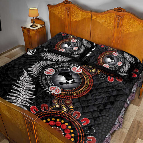 Australia and New Zealand Together Quilt Bed Set Aboriginal and Maori Art Tattoo
